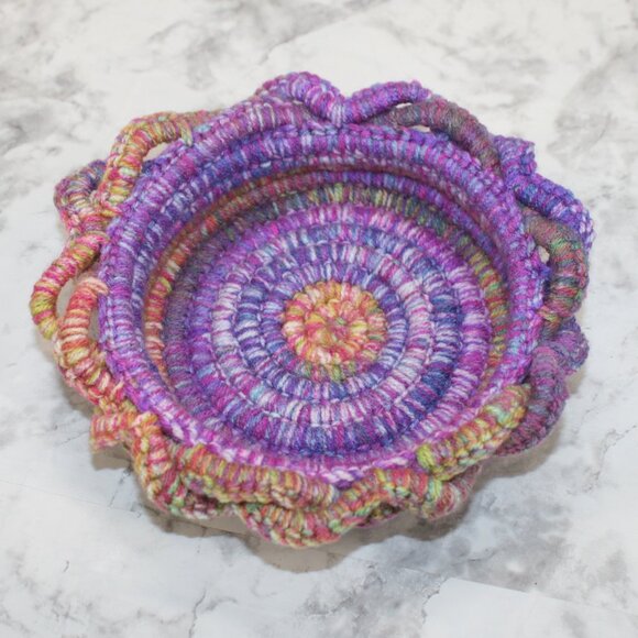 Hand Crafted Other - HAND CRAFTED Basket #1 Crochet Container Trinket Planter Woven Home Decor Purple